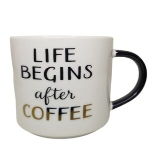 Threshold Porcelain Mug Life Begins After Coffee White Black Gold Coffee Tea Cup